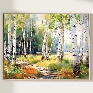 Aspen tree print, birch tree painting, aspen wall art, aspen forest art, watercolor aspen, watercolor print, summer birches print