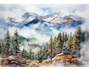 Rocky Mountain National Park Colorado Travel Watercolor Painting Art Print