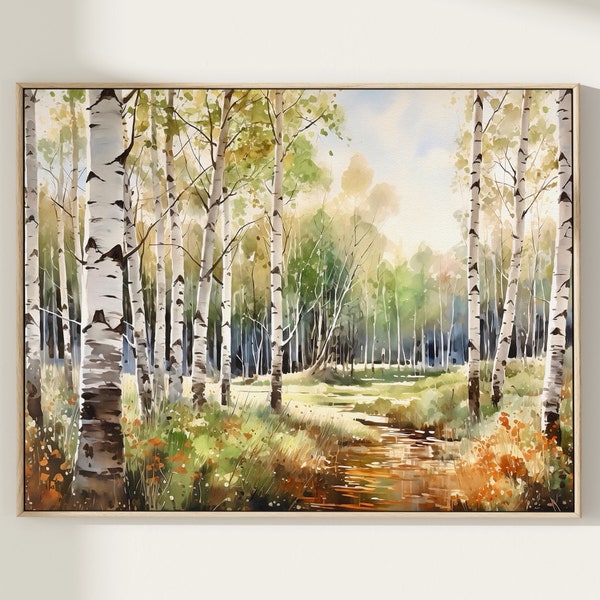 Birch Forest Painting Aspen Landscape Watercolor Fall Trees Art Print Autumn Forest Scene Wall Art Rustic Wall Decor