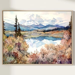 Pintura de acuarela, impresión de Denali, póster del parque nacional, impresión artística grande, arte de pared de Alaska, arte de regalo para decoración del hogar