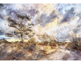 Serene Sunset Watercolor Print Home Decor Gift Art