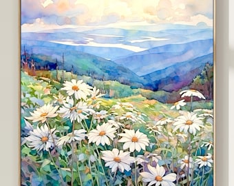 Blue Ridge Mountains Watercolor Art Print: Appalachian Landscape