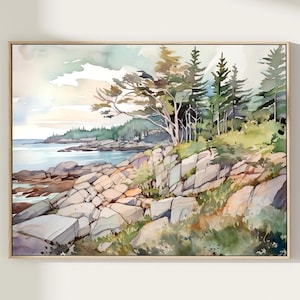 Acadia National Park Painting Maine Landscape Art Print Large Watercolor Painting Poster