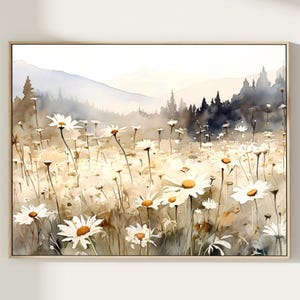 Daisy Field Art Print, Daisy Meadow Painting Wall Art, Daisy Field Watercolor Painting, Vintage Style Meadow Wall Decor, Gift