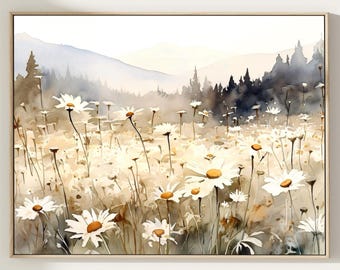 Daisy Field Art Print: Vintage Watercolor Meadow Wall Decor