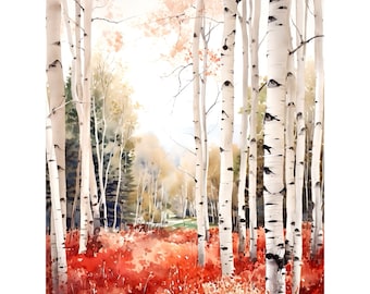 ASPEN BIRCH TREE Watercolor Print