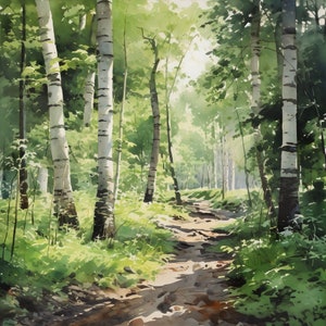 Birch Grove Watercolor Painting Art Print
