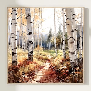 Aspen Trees Painting Autumn Landscape Original Art Print Watercolor Painting Birch Trees Wall Art