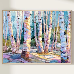 Colorado Aspen Trees Painting - Large Nature Print | Rustic Farmhouse Art | Birches Watercolor for Living Room