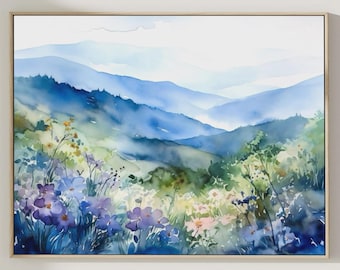 Blue Ridge Mountains Watercolor Art Print: North Carolina Landscape
