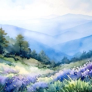 Blue Ridge Mountains Painting Blue Ridge Parkway Watercolor Art Print North Carolina Landscape Wall Art Moutain Forest Artwork Home Decor
