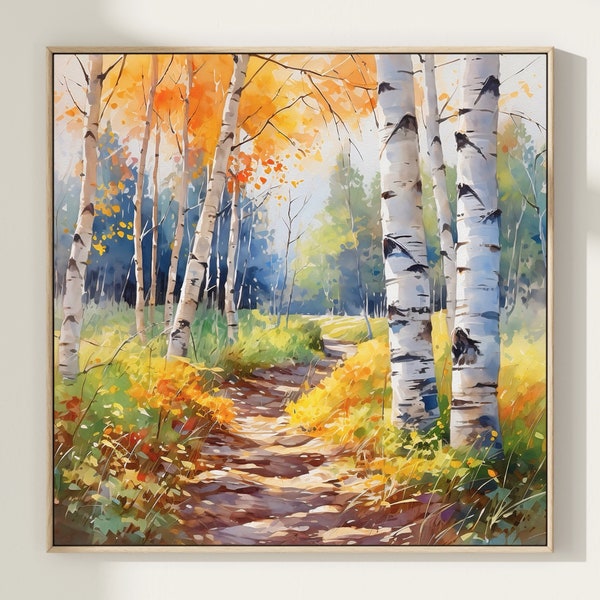 Aspen tree print, birch tree painting, aspen square wall art, aspen forest art, watercolor aspen, watercolor print, autumn birches print