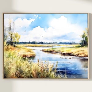 水彩画「川のある風景」  Hiro art 水彩画「川のある風景」 Hiro art