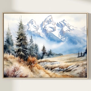 Grand Teton National Park Druck, Aquarell, Kunstdruck, Nationalpark Poster, Grand Teton Aquarell Wandkunst, Home Decor Geschenk