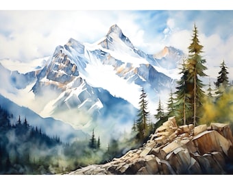 Rocky Mountain National Park Colorado Travel Watercolor Painting Art Print
