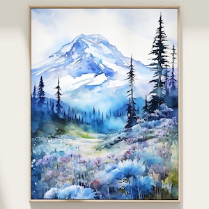 Parc national du Mont Rainier Washington voyage impression cadeau randonnée art mural décoration d'intérieur affiche grande art mural