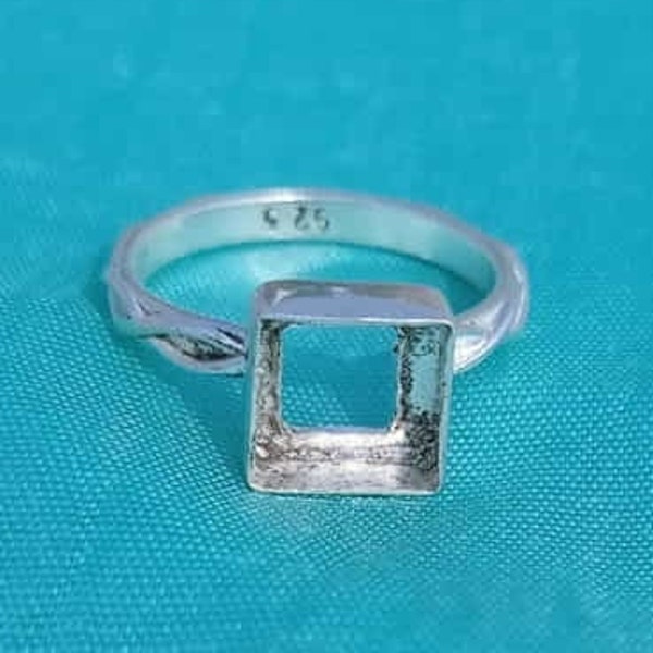 Sterling Silver Ring Setting, s925 Silver Square Bezel Cup Setting, Ring Blanks,ring supplies for square stone and for ash and resin works