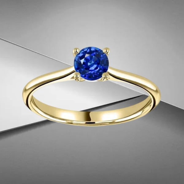 5 mm round lab blue sapphire solitaire round cut 925 silver engagement ring - wedding ring - proposal ring - dainty ring - statement ring