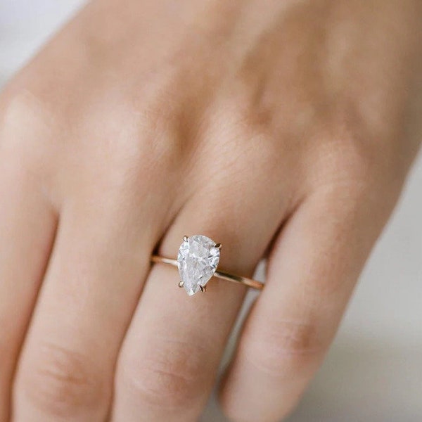 bague de fiançailles solitaire en diamant halo taille poire - bague de mariage - bague en diamant CZ - bague de jalonnement délicate - cadeau pour elle - bague en argent 925