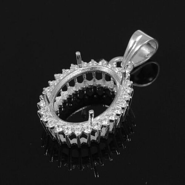 Pendentif semi-monté de forme ovale en argent sterling 925 - pendentif pré-encoche - pendentif clouté CZ - ébauches de lunette pendentif - fournitures pour pendentifs