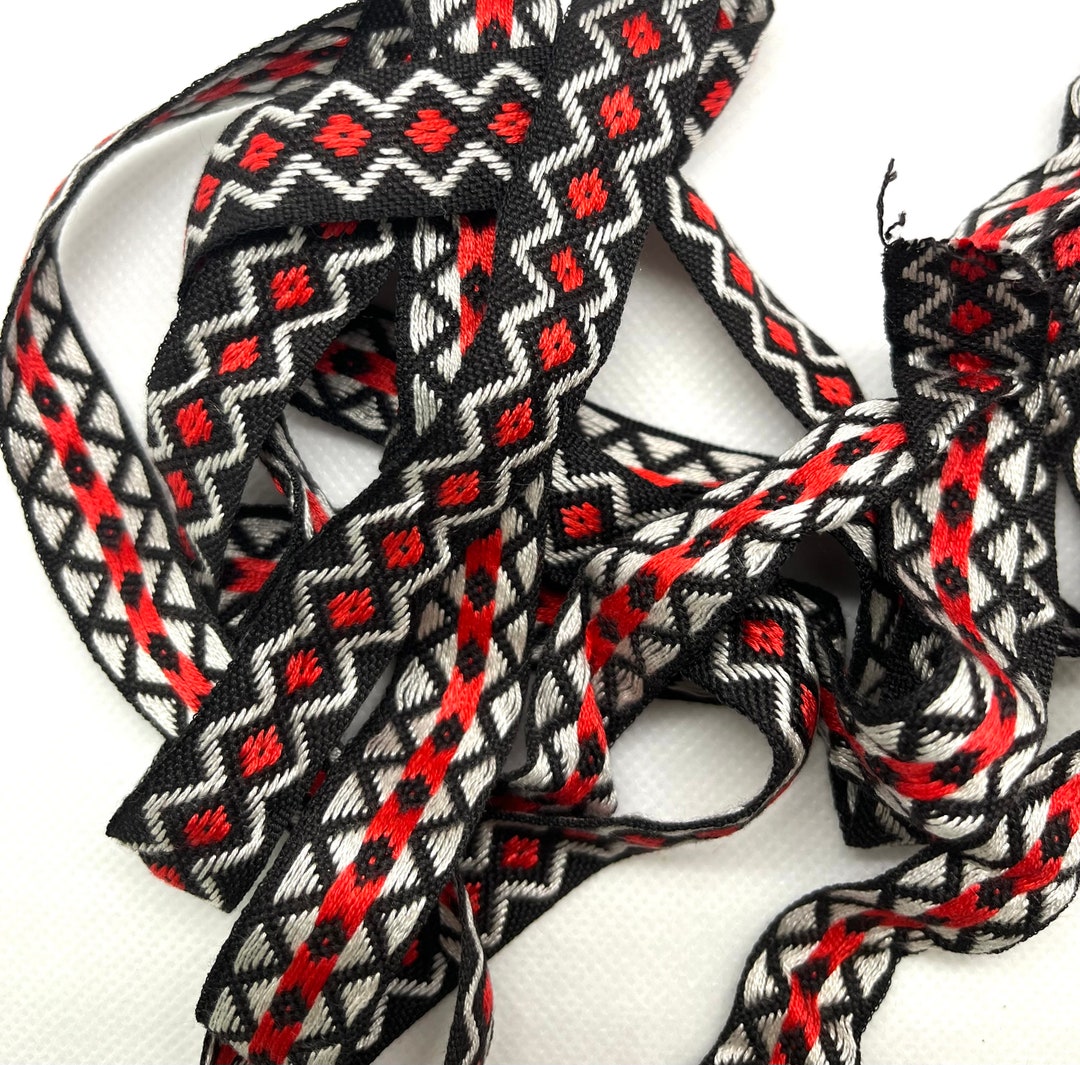 Vintage Woven Folk Art Ribbon/ Folk Art Ribbon/16mm Wide Geometric ...