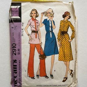 McCall’s vintage dress, tunic and trousers sewing pattern/ Vintage outfit sewing pattern/Short & Long dress sewing pattern