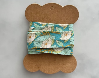 Nastro sbieco fatto a mano con stampa di ninfee - 100% cotone 2,5 cm