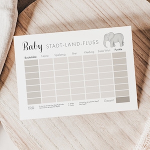 Spiel Baby Stadt Land Fluss Block A5 Babyparty Elefant