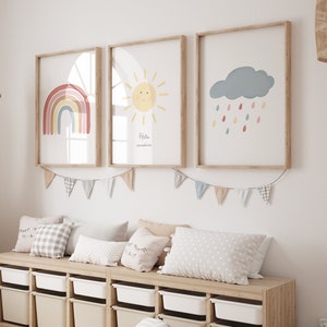 Poster 3er Set Regenbogen Wolke Sonne | Boho Kinderzimmer Bild