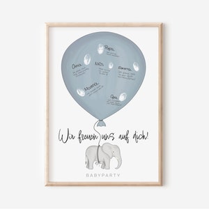 Gästebuch Poster Babyparty | Elefant blau