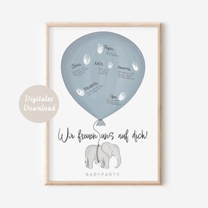 Poster libro degli ospiti baby shower blu | Elefante | DOWNLOAD DIGITALE
