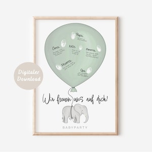 Gästebuch Poster Babyparty grün | Elefant | DIGITALER DOWNLOAD