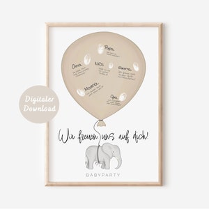 Gästebuch Poster Babyparty beige | Elefant | DIGITALER DOWNLOAD