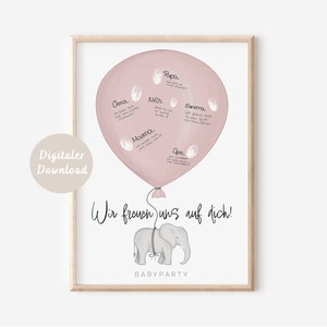 Gästebuch Poster Babyparty rosa | Elefant | DIGITALER DOWNLOAD