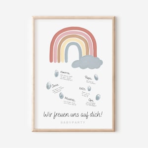 Gästebuch Poster Babyparty Boho Regenbogen