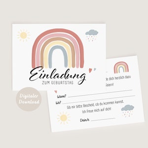 Set uitnodigingskaarten voor kinderverjaardagen | Boho regenboog | DIGITALE DOWNLOAD