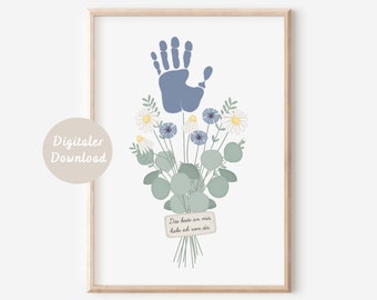 Poster met handafdruk en boeket bloemen | Cadeau voor oma en opa | Moederdag | DIGITALE DOWNLOAD