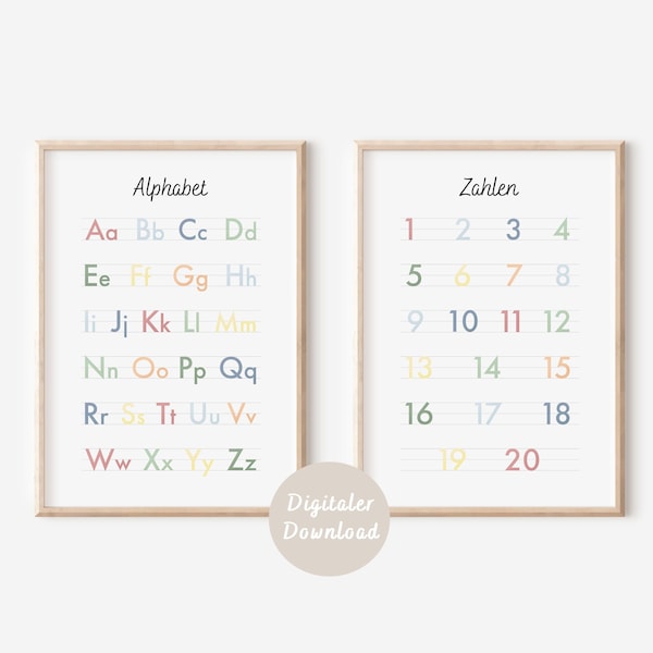 Poster Alphabet & Zahlen | Montessori Lernposter für Kinder | DIGITALER DOWNLOAD