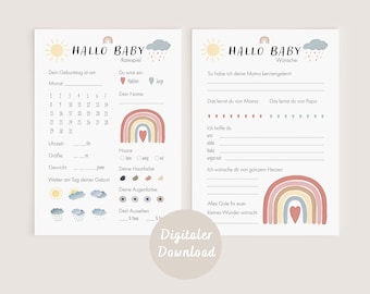 Guessing game & wishes cards baby shower boho rainbow | DIGITAL DOWNLOAD