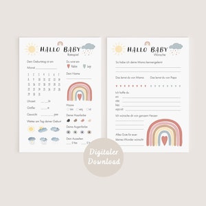 Guessing game & wishes cards baby shower boho rainbow DIGITAL DOWNLOAD image 1