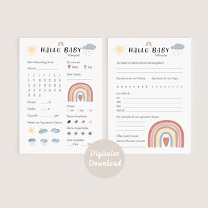 Ratespiel & Wünsche-Karten Babyparty Boho Regenbogen DIGITALER DOWNLOAD Bild 1