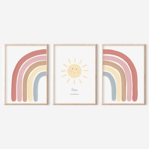 Poster 3er Set Regenbogen Sonne | Boho Kinderzimmer Bild
