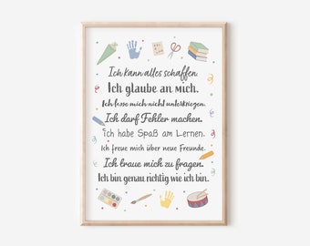 Poster Affirmations of Positive Beliefs | Affirmation Poster for Children Starting School