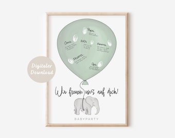 Guestbook Poster Baby Shower Green | Elephant | DIGITAL DOWNLOAD