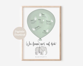 Gästebuch Poster Babyparty grün | Elefant | DIGITALER DOWNLOAD