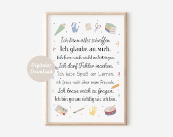 Poster Affirmations of Positive Beliefs | Affirmation Poster for Children Starting School | DIGITAL DOWNLOAD