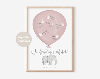 Guestbook poster baby shower pink | elephant | DIGITAL DOWNLOAD