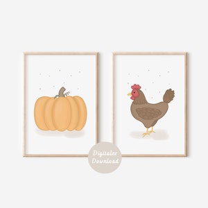 Autumn poster with pumpkin and chicken | DIGITAL DOWNLOAD