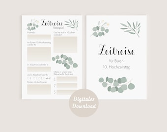 Ratespiel Hochzeit Zeitreise-Karten Set mit Eukalyptus und Kamille | DIGITALER DOWNLOAD