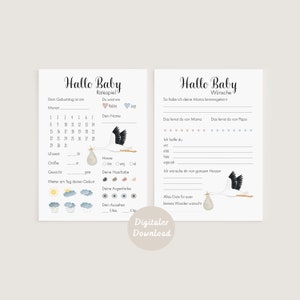 Raadspel & wenskaarten babyshower ooievaar | DIGITALE DOWNLOAD